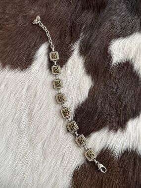 Vintage Brighton Silver and Gold Tone Square Link Bracelet - Women's Jewelry